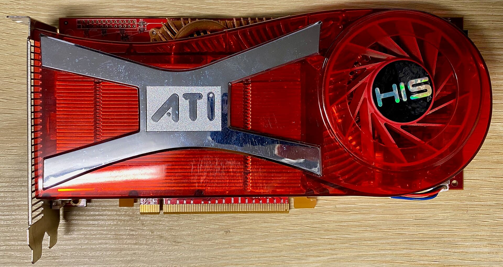 A graphics card photographed from above